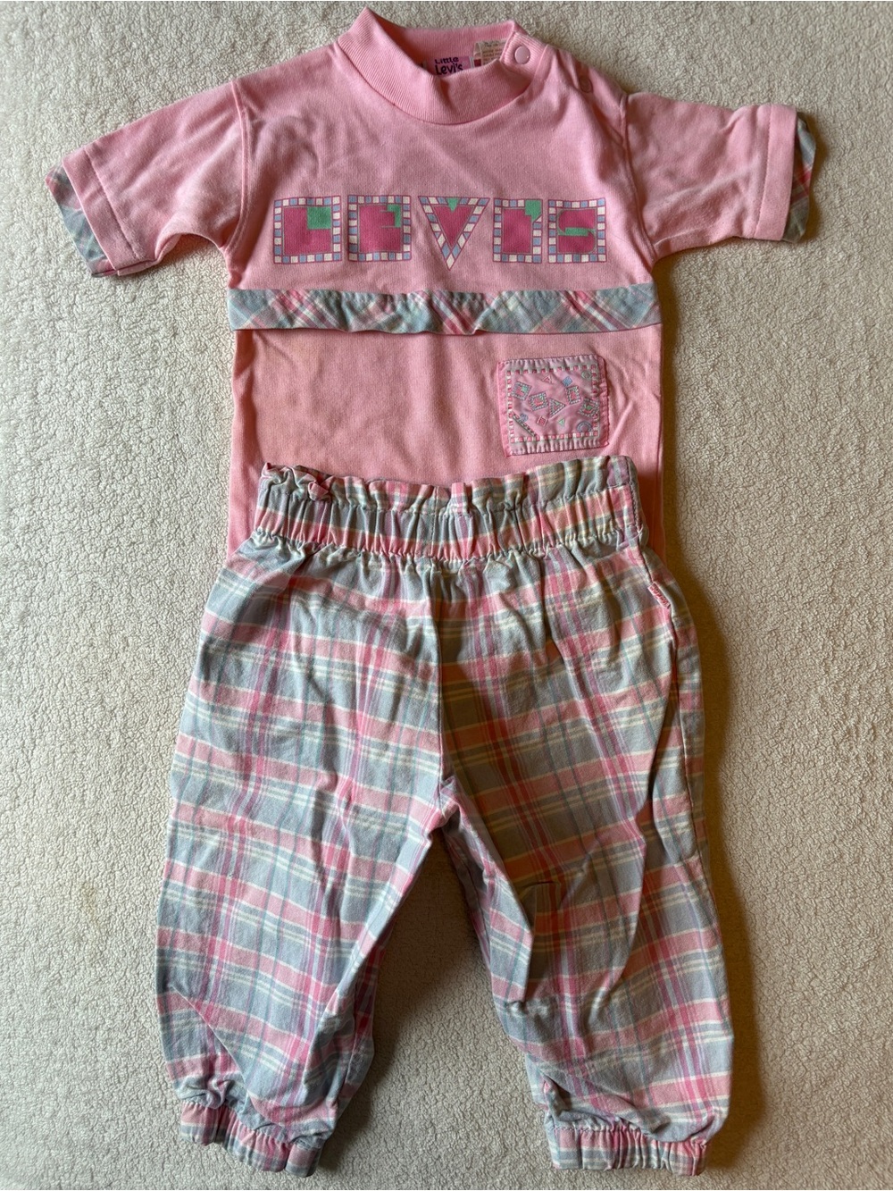 Vintage Little Levi’s 90s Set, Pink Plaid, Toddler Sz 24 Months. Rare